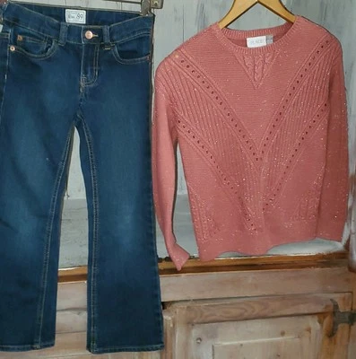 The Children's Place Bootcut Stretch Blue Jeans 6X/7 Coral Gold Sweater 6-7 *W25 - Image 1 of 4