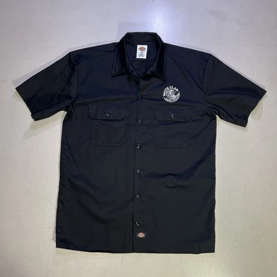 Camisa de Trabajo Dickies Para Hombres M Negra Manga Corta Abotonada Ropa de Trabajo Logo Garra Blanca Foto 1 de 4