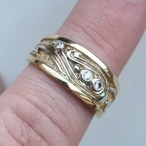 Hallmarked 9ct Clogau Yellow White Welsh Gold Bezel Set Diamond Ring N½-O 6.65g - Picture 1 of 16