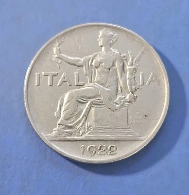 1922年意大利一枚1里拉世界硬币（KM.#62） — 第 1/2 张图片
