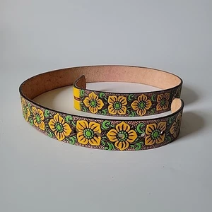 Vintage geprägter bemalter Sonnenblumen Ledergürtel ohne Schnalle NEU Boho Küste Cowgirl - Bild 1 von 9