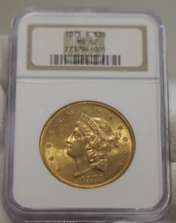 Pieza de oro Liberty 1875 S US $20 NGC MS62 Foto 1 de 4