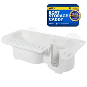 Boat Caddy Organizer with Cup Holder, Suction Cups Mount, White ABS - FO4784  - Picture 1 of 8