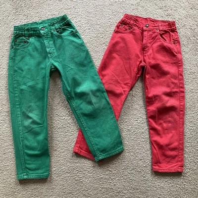 Juego de 2 Jeans Denim Vintage Little Levi’s Naranja Tab Rojo y Verde, Talla 7 Foto 1 de 4