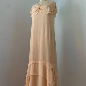 Vintage 1980s Pink Silk Dress 1920s Style Shift Gauze Slip Ruffle Small Medium - Picture 1 of 9