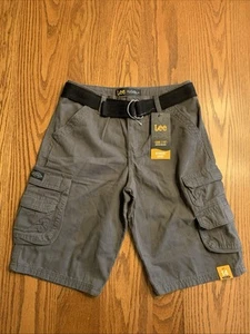 LEE Wyoming Boys Gray Cotton Belted Cargo SHORTS 14R 28x11 Adj Waist 5210751 NWT - Picture 1 of 7
