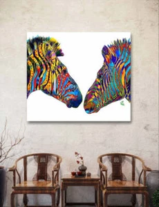 Ziggy y Zag las cebras 🦓 Arte de pared con lienzo de animales multicolor - Imagen 1 de 5