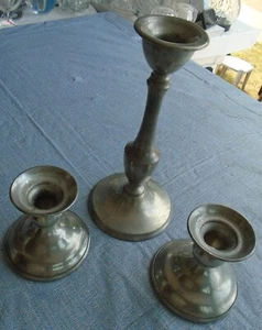 Candlestick Holders 3 Pewter Brewster American 8 ½ & 3 ½ Tall - Picture 1 of 7