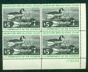 US #RW43 $5.00 Canada Geese, Plate No. Block of 4 NH XF, Scott $50.00 - Picture 1 of 1