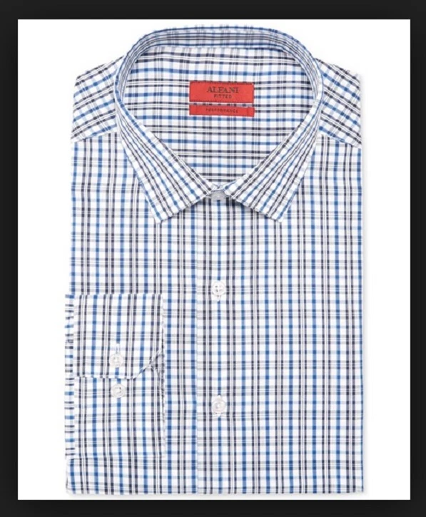 Camisa de vestir Alfani ajustada a cuadros cobalto/azul marino para hombre, talla 17 32/33 Foto 1 de 1