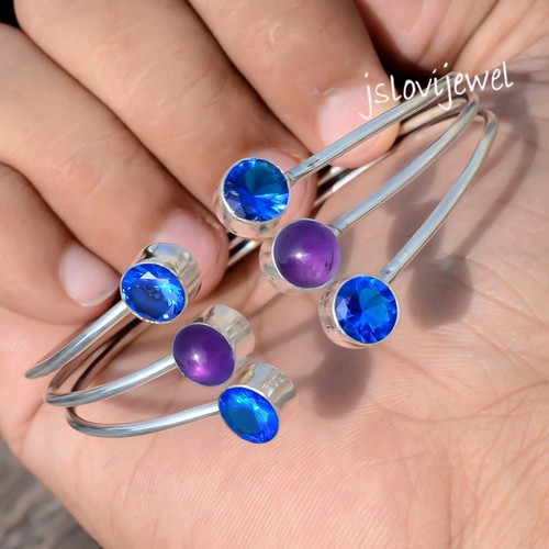 VALENTINO Bracciale fatto a mano in argento sterling 925 con pietre preziose tanzanite e ametista multitaglio