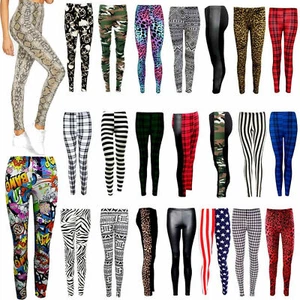 Womens Multi Print Full Length Ladies Stretch Legging Pants Jeggings Plus Size - Picture 1 of 18