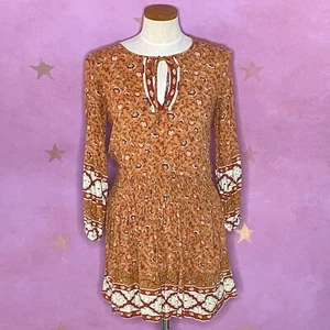 American Eagle Long Sleeve Orange Boho Floral Dress Women’s Small - Picture 1 of 12