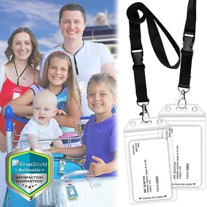 2x Durable Resealable Universal Cruise ID Badge Card Tag Pouch Holder Lanyard - Picture 1 of 6