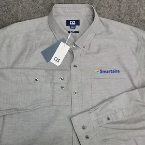 Cutter & Buck Shirt Mens XL Gray Stretch Embroidered Workwear Tech Preppy Pocket - Picture 1 of 11