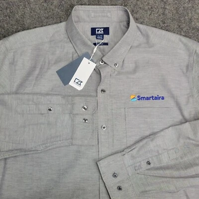 Cutter & Buck Shirt Mens XL Gray Stretch Embroidered Workwear Tech Preppy Pocket - Image 1 of 4