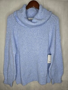 NWT Nine West Sweater Blue Cowl Neck Long Balloon Sleeve Pullover Soft Cozy L - Picture 1 of 21