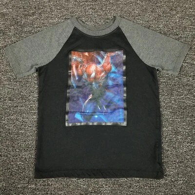 Spiderman Shirt Boys 6/7 Small Black Marvel Hologram Graphic Superhero School T - Image 1 of 4