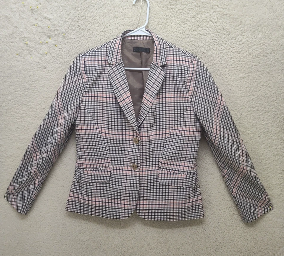 Chaqueta Blazer 7th Avenue New York Company Mujer 12 Rosa Cuadros Mezcla Algodón Ajuste Foto 1 de 4