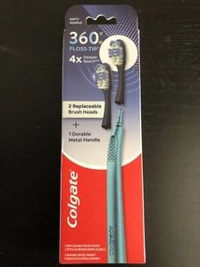 Colgate 360 Floss Tip Toothbrush - Metal Handle with 2 Brush Heads (NEW) - Picture 1 of 8