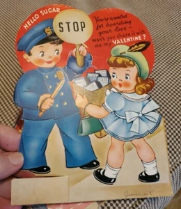 Vintage 1946 Stop Policeman in Blue Large Valentines Card A-Meri Card Die Cut 8" - Picture 1 of 7
