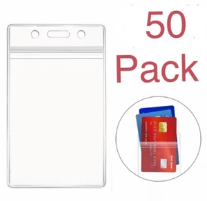 Paquete de 50 portatarjetas de identificación de plástico suave transparente vertical impermeable resellable - Imagen 1 de 12