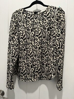 Blusa H&M Mujer Mangas Largas Cuello Redondo Talla L Oficina Trabajo Top Estampado Abstracto Foto 1 de 4