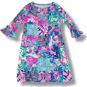 Lilly Pulitzer Sophie Shift Dress Girls XL 12-14 Pink Blue Patch To Match Rayon - Picture 1 of 9