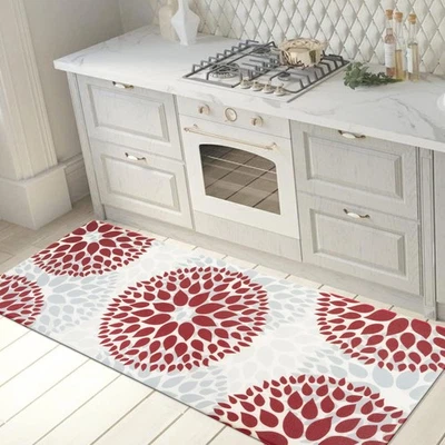 Modern Floral Circles Anti Fatigue Standing Mat 18" x 47" Red - Image 1 of 4