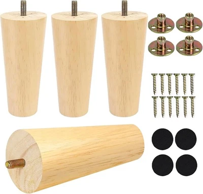 Paquete de 4 patas de sofá de repuesto de madera maciza de 8" para muebles Foto 1 de 4