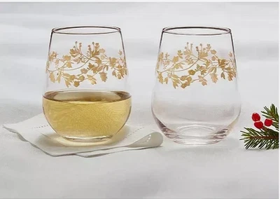 Charter Club 2 Harvest Stemless  Gilded Wine Glasses 19.3 oz ea - Изображение 1 из 2