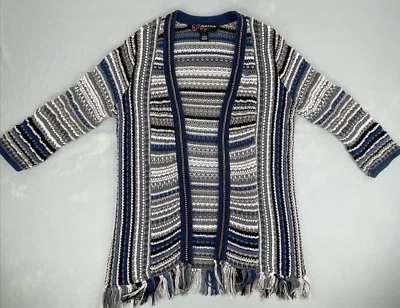 Suéter Peck & Peck Boho Tejido Frente Abierto Manga 3/4 Flecos Mujer Talla L Usado en Excelente Condición Foto 1 de 4