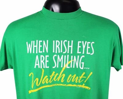 VTG 80s IRISH EYES Funny T-SHIRT XL Fits Medium 50/50 Screen Stars Made In USA ! - Image 1 of 4