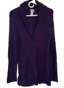 Chicos Knit Sweater Cardigan Women's Size 1 (8-10) One Button Open Front Purple - Picture 1 of 3
