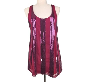 The Limited Damen große Pailletten Tank Top Burgund Party Tanz Urlaub Silvester Glam - Bild 1 von 10