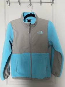 THE NORTH FACE Denali Fleece Jacket Girls Large Full Zip Gray Light Blue - Picture 1 of 4