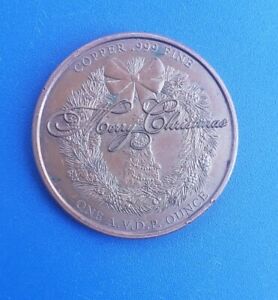 Vintage Merry Christmas 1 ounce Copper Round Coin 