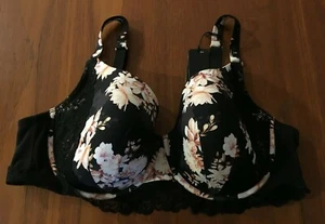 CITY CHIC NEW Meghan Long Line Contour Padded Floral Lace Trimmed Bra 24E/46DDD - Picture 1 of 10