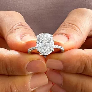 IGI Certified 14k Solid White Gold Oval Cut Diamond Engagement Ring Halo 3.25ctw - Picture 1 of 11