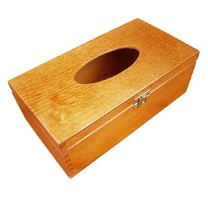 WOODEN TISSUE BOX LOCKABLE LATCH IN BROWN COLOR - Picture 1 of 5