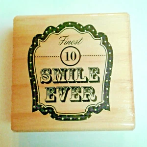 Finest Smile Ever Rubber Stamp Phrase wood mount - Picture 1 of 2