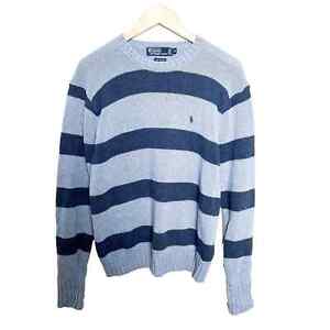 Vintage Polo Ralph Lauren Men's Grey Navy blue linen cotton sweater Jumper S
