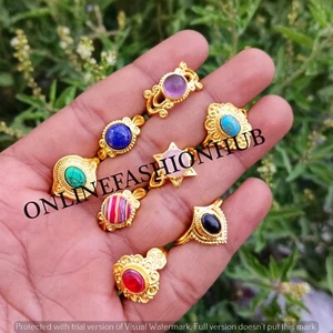 Turquoise & Mix Gemstone 925 Gold Plated Bohemian Designer Rings Lot Jewelry - Picture 1 of 10