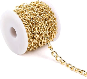 16.4Feet Gold Plated Brass Curb Chain Twisted Chunky Link Chains Bulk with Spool - Picture 1 of 5