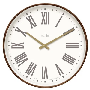 Acctim Dunsley Large Wall Clock Quartz Walnut Effect Brass Hands Walnut 50cm - Picture 1 of 1