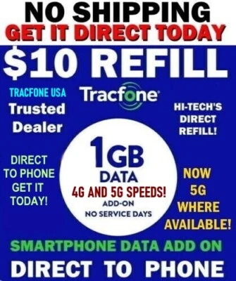 $10 TRACFONE SMARTPHONE REFILL⭐ 1GB + ✅ BONUS DATA  FAST AND DIRECT ⚡ GET TODAY! - Image 1 of 4