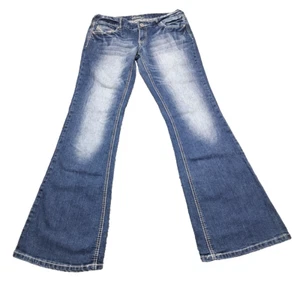 Vanity Jeans Womens Sz 28 Low-Rise Flared 33 Long Blue Stretch Distressed 28x33 - Picture 1 of 15