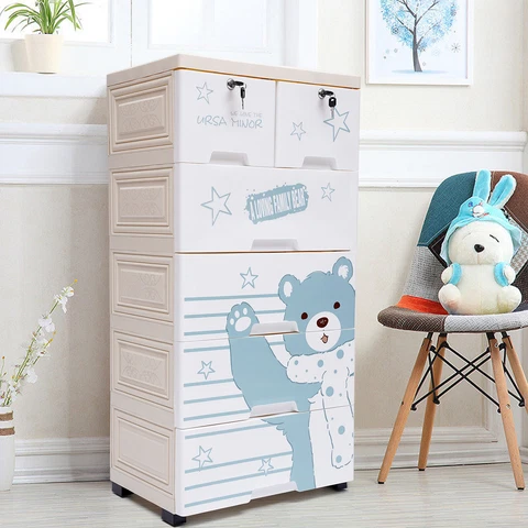 5-Layer Polar Bear Closet 6 Drawers Tall Dresser Organizer Dolls Storage Cabinet Cover