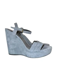 Stuart Weitzman Size 9 Sky Blue Ruched Suede Designer Wedge - Picture 1 of 7