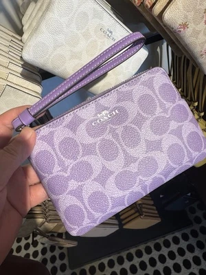 NWT Coach Corner Zip Wristlet In Signature Canvas CAQ75 Silver/Iris - Image 1 of 4